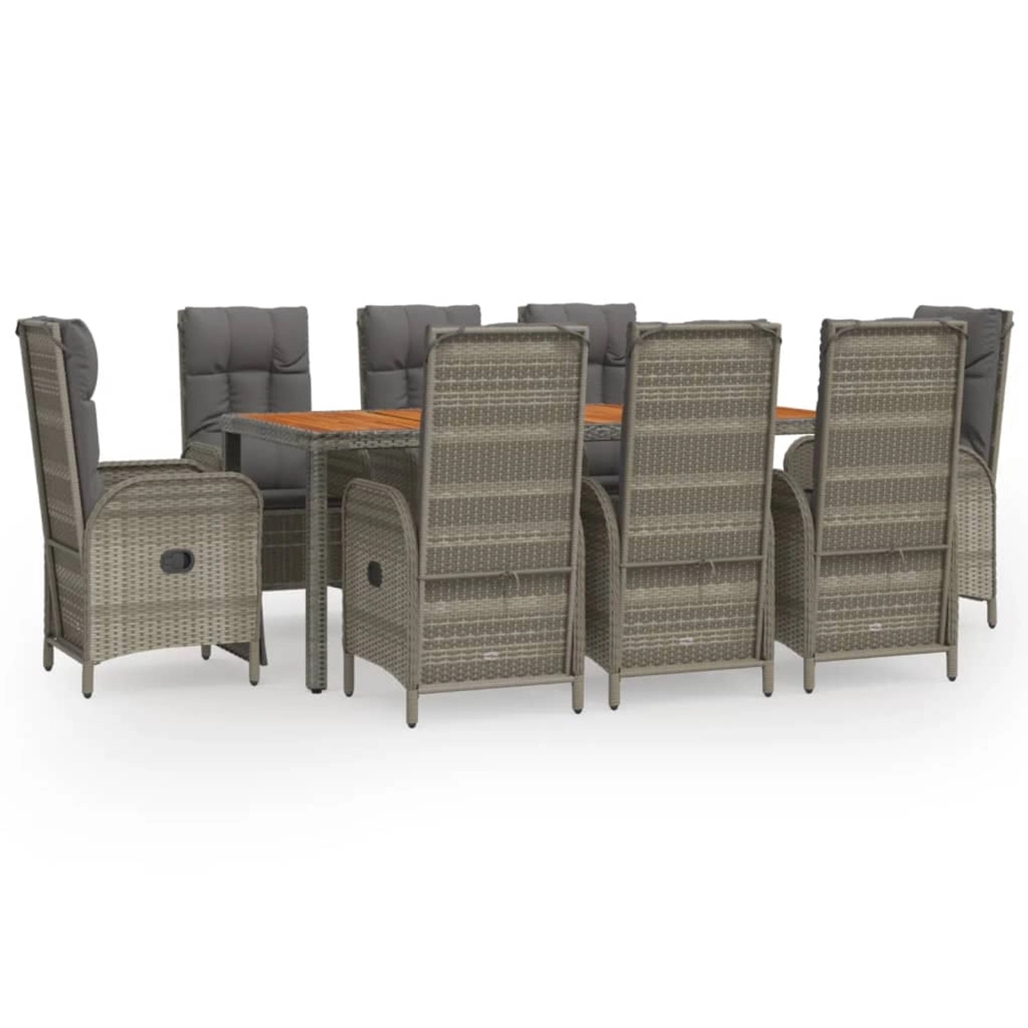 vidaXL 9-Tlg Garten-Essgruppe mit Kissen Grau Poly Rattan 3185052