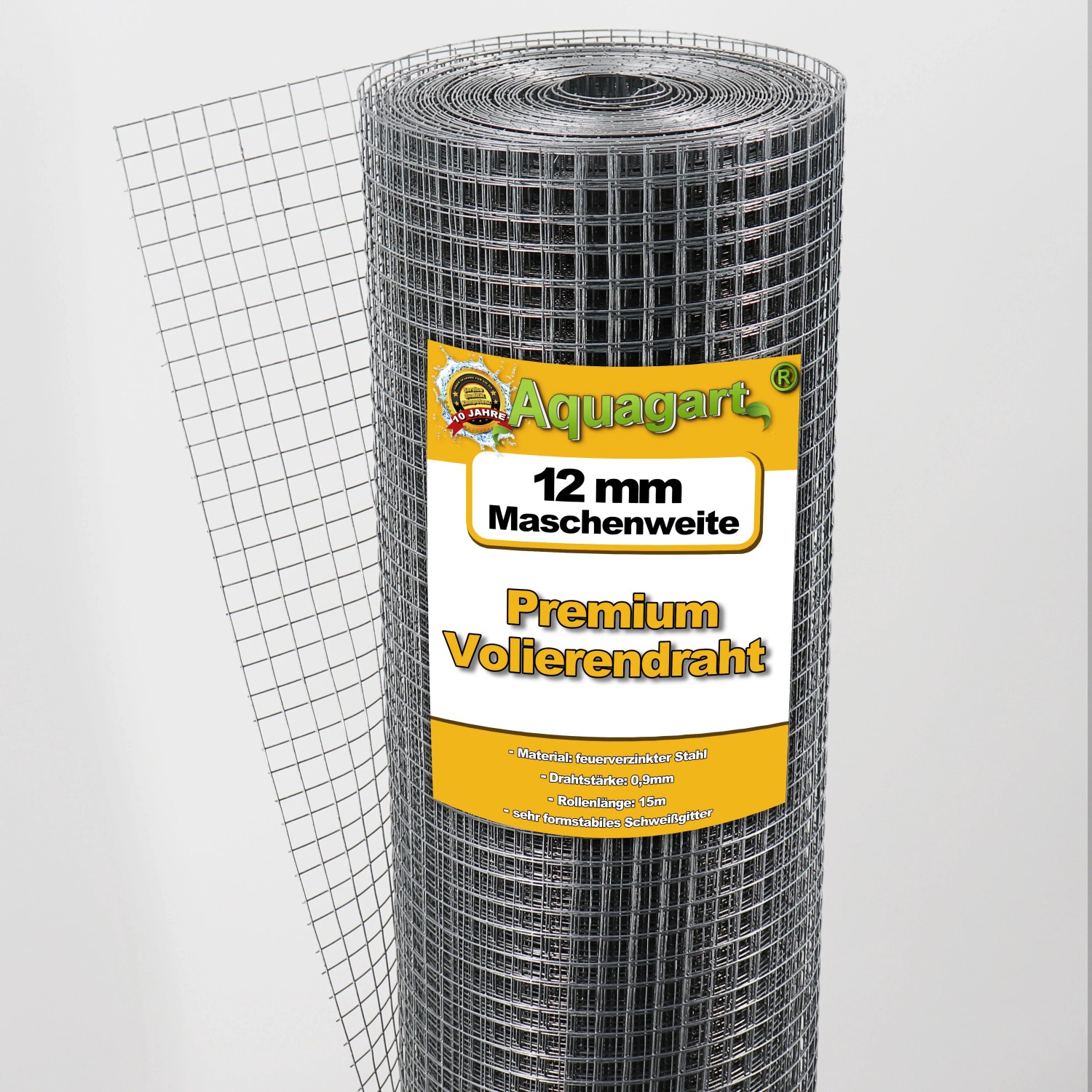 Aquagart Volierendraht, 90m x 1m, Maschenweite 12mm, feuerverzinkt, als Drahtzaun