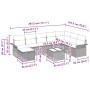 vidaXL Garten-Sofa-Set, 9-teilig, hellgraues Poly Rattan mit Maßen.