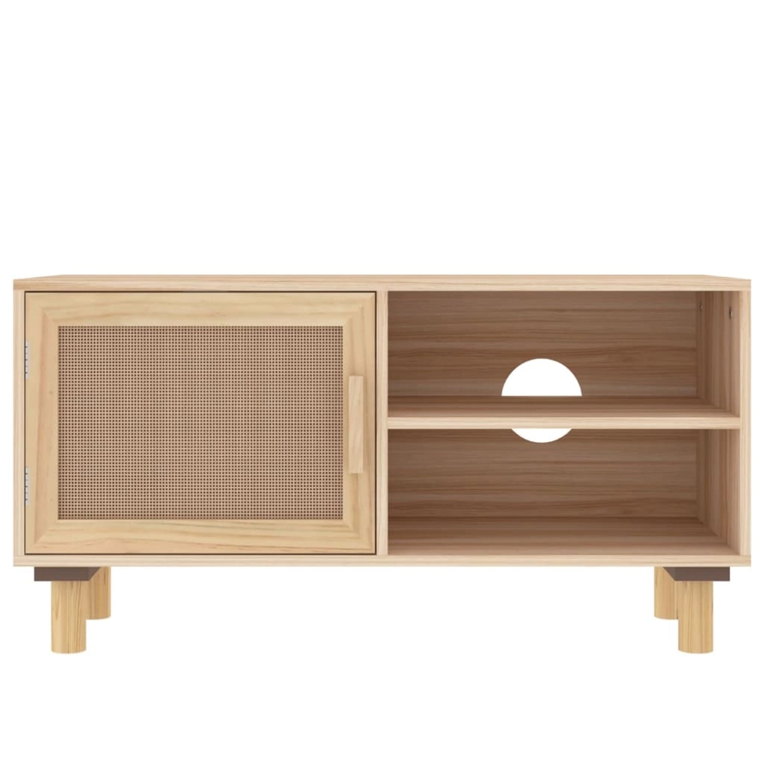 VidaXL TV-Schrank, braun, 80 cm breit, aus Kiefernholz und Rattan.