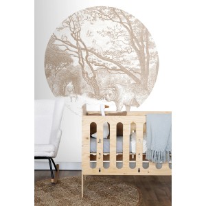 ESTAhome runde Tapete Waldtiere beige (Ø 140cm) im Kinderzimmer.