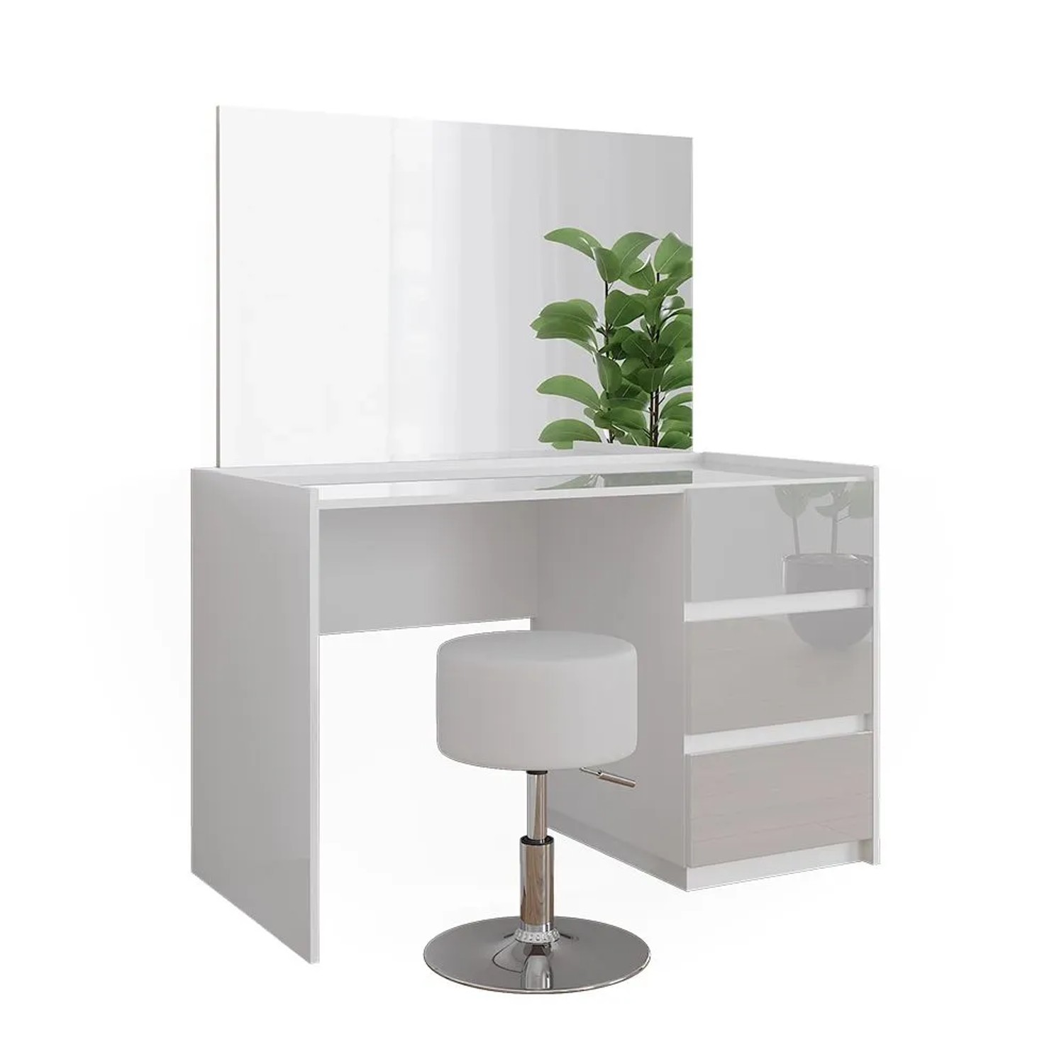 Vicco Schminktisch Marla Weiß Hochglanz 120 x 149 mit Spiegel und Hocker