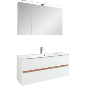 Pelipal Badmöbel-Set Mila, weiß glänzend, mit Spiegelschrank, Waschtisch und Unterschrank.