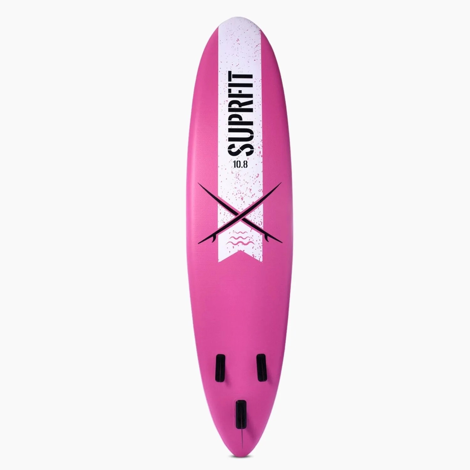 Pink-weißes Suprfit SUP Stand-Up-Paddling Board Lailani 10'8 mit drei Finnen für Wassersport.