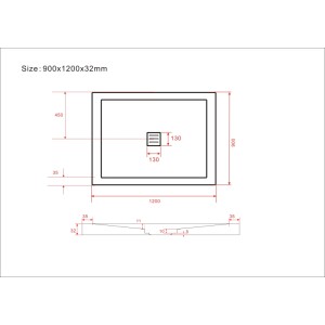 Glasdeals Duschwanne Duschtasse Acryl 32 mm SMC Steinlook 120 x 90 cm Weiß 3965