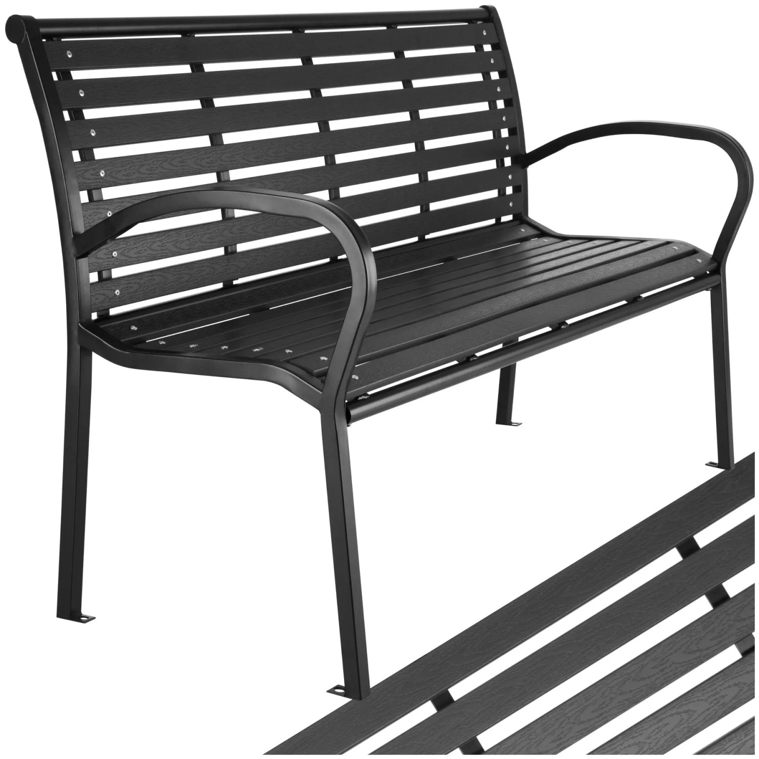 Tectake Gartenbank Pino 3 Sitzer Aus Kunststoff und Stahl  126 x 62 x 81 50 cm Schwarz