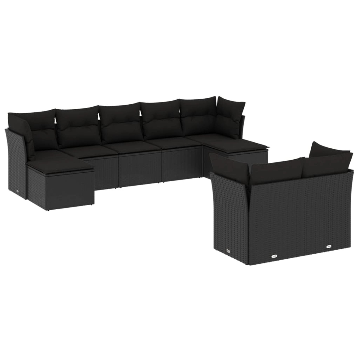 vidaXL 9-tlg Garten-Sofagarnitur mit Kissen Schwarz Poly Rattan Modell 46