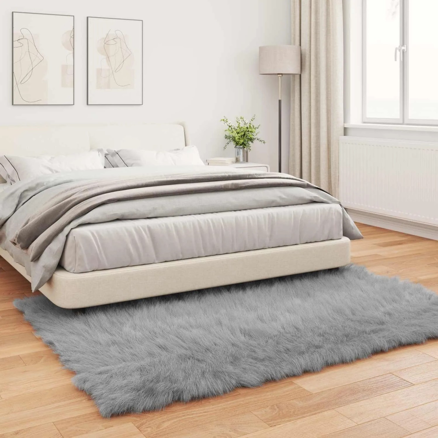 vidaXL Kunstschaffell Teppich Tafalla Grau 140 x 200 cm Polyester 42021527_4
