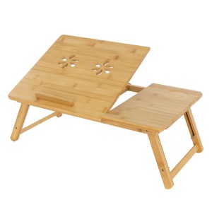 ML-Design Laptoptisch aus Bambus, höhenverstellbar und klappbar, mit geneigter Tischplatte und Getränkehalter.