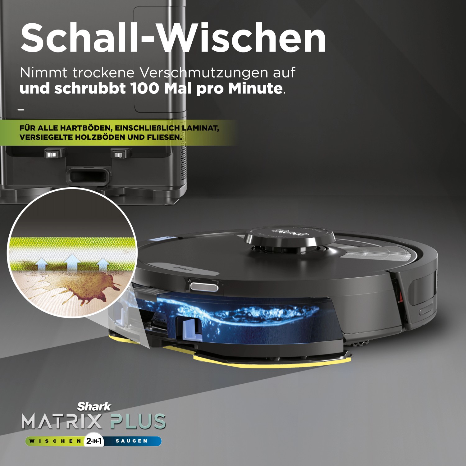 Shark Saug- und Wischroboter Matrix Plus 2-in-1 beim Schall-Wischen von Hartböden.