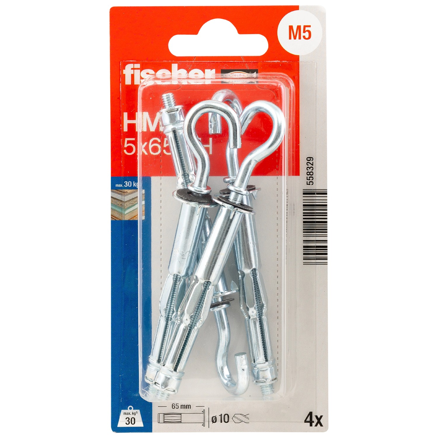 Thumbnail - Fischer Hohlraum-Metalldübel HM SK mit Rundhaken 5 mm x 65 mm 4 Stück