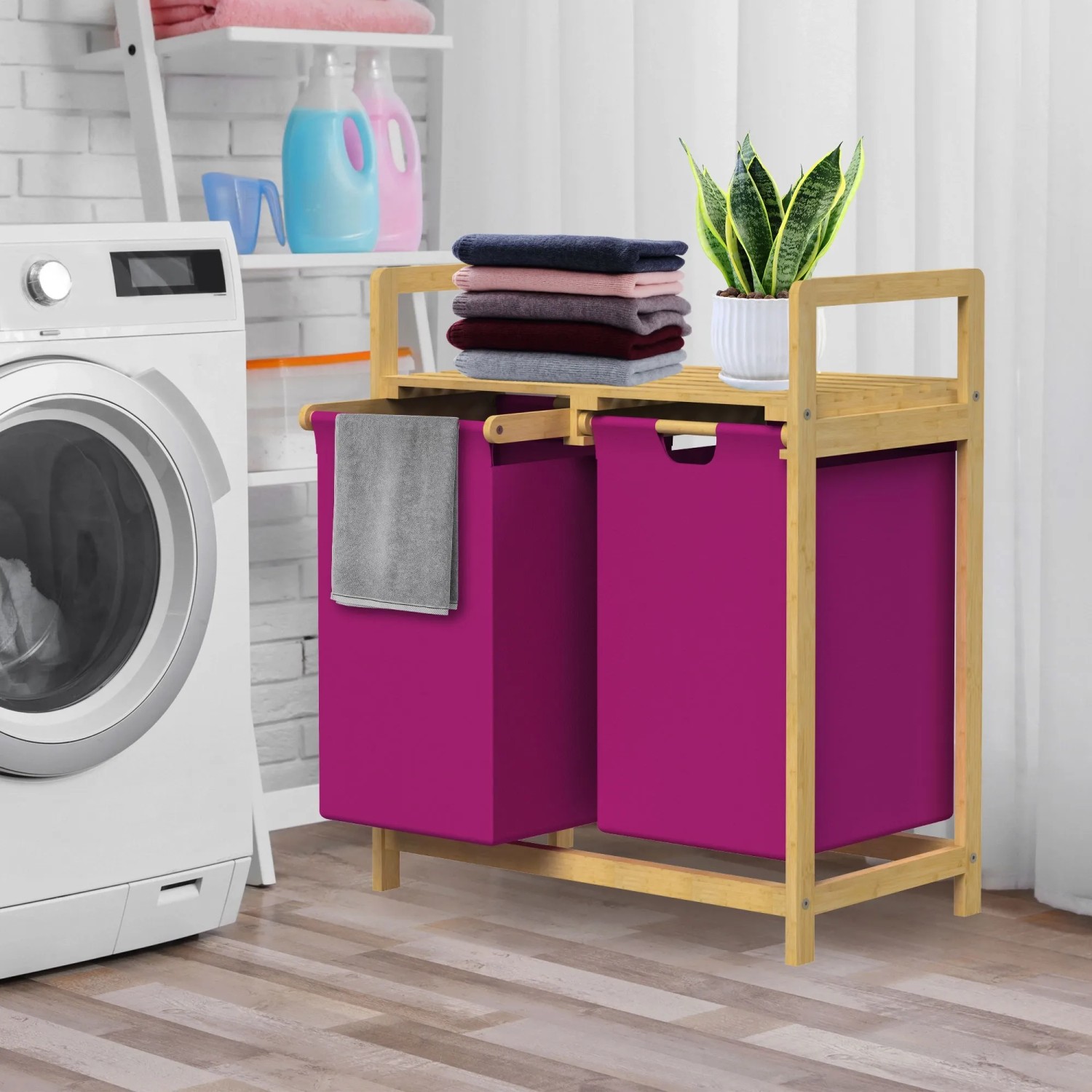 ML-Design Wschekorb Bambus 60 L mit 2 Fchern Magenta kaufen bei OBI
