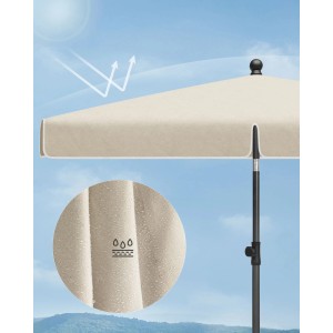 Beiger Songmics Sonnenschirm, höhenverstellbar, 240x200x125 cm, mit UV- und Regenschutz.