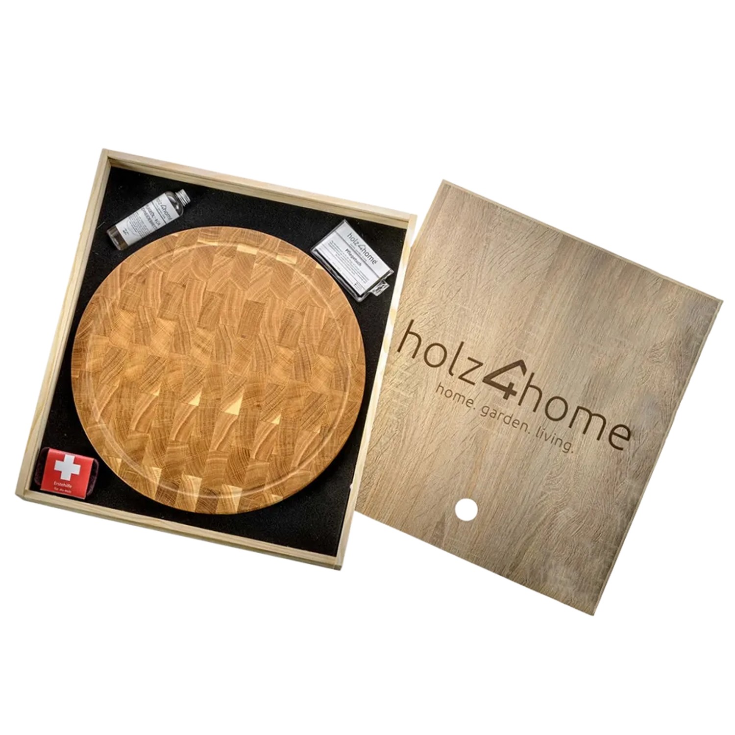 holz4home Premium Schneidebrett Set Rund Hackblock aus Eiche günstig online kaufen