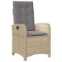 Beiger Relaxsessel aus Polyrattan mit grauen Kissen, Teil der 9-tlg. vidaXL Garten-Essgruppe.