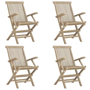 vidaXL Gartenstühle 4 Stk Klappbar Grau 56x61x89 cm Massivholz Teak 3155070