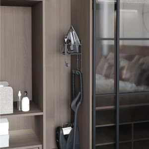 Emuca Halter für Bügeleisen und Bügelbrett aus anthrazitgrauem Stahl im Kleiderschrank zur Aufbewahrung.