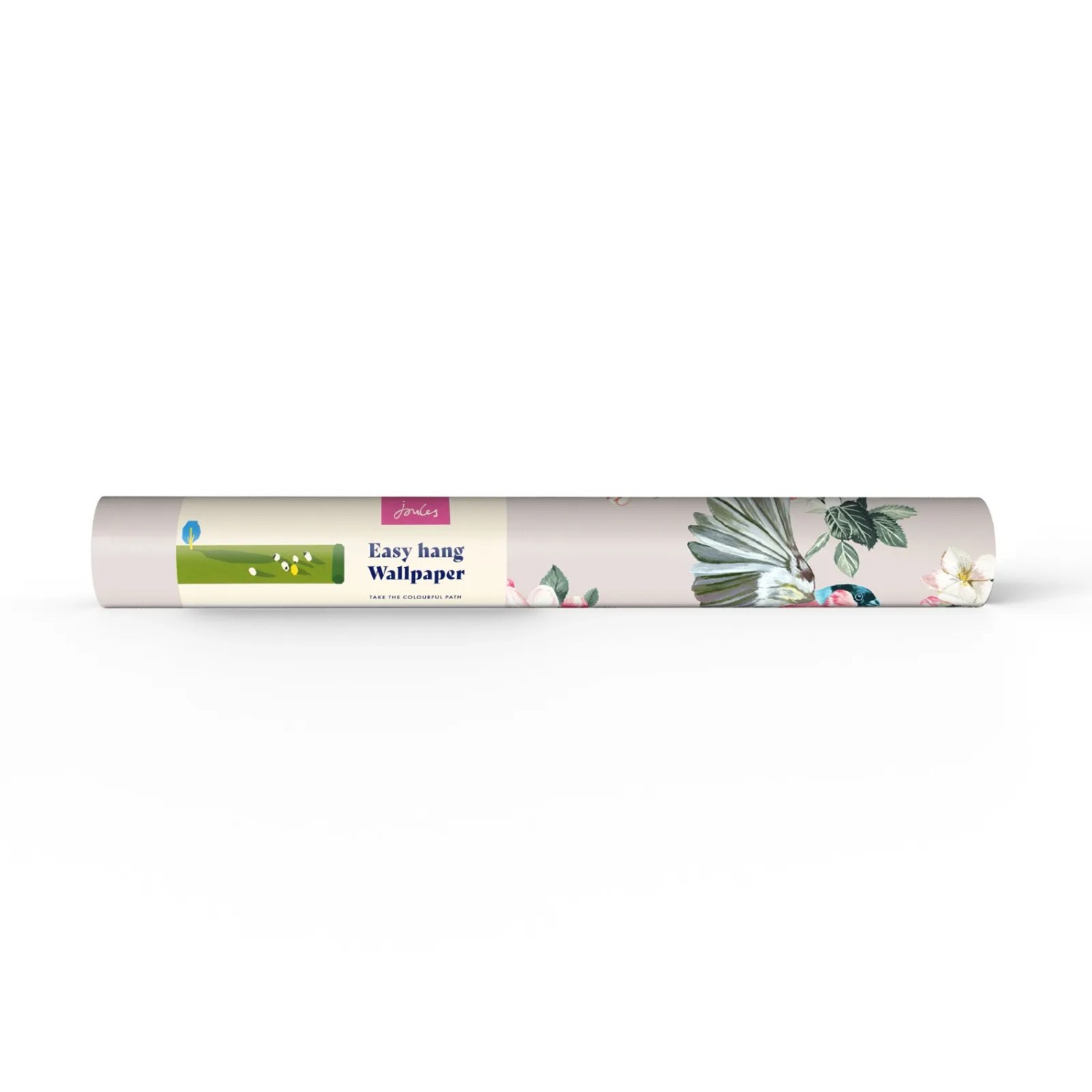 Joules Vliestapete Handford Garden Birds, Rolle mit Vogel- und Blütenmuster auf antik-cremefarbenem Grund.