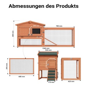 Wiltec Xxl Hasenstall 1560X520X680Mm Freilaufgehege Hasenkäfig Kleintierstall