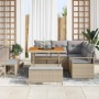 Beiges 8-teiliges vidaXL Garten-Sofa-Set aus Poly Rattan mit Tisch, Ecksofa, Hockern und Kissen.