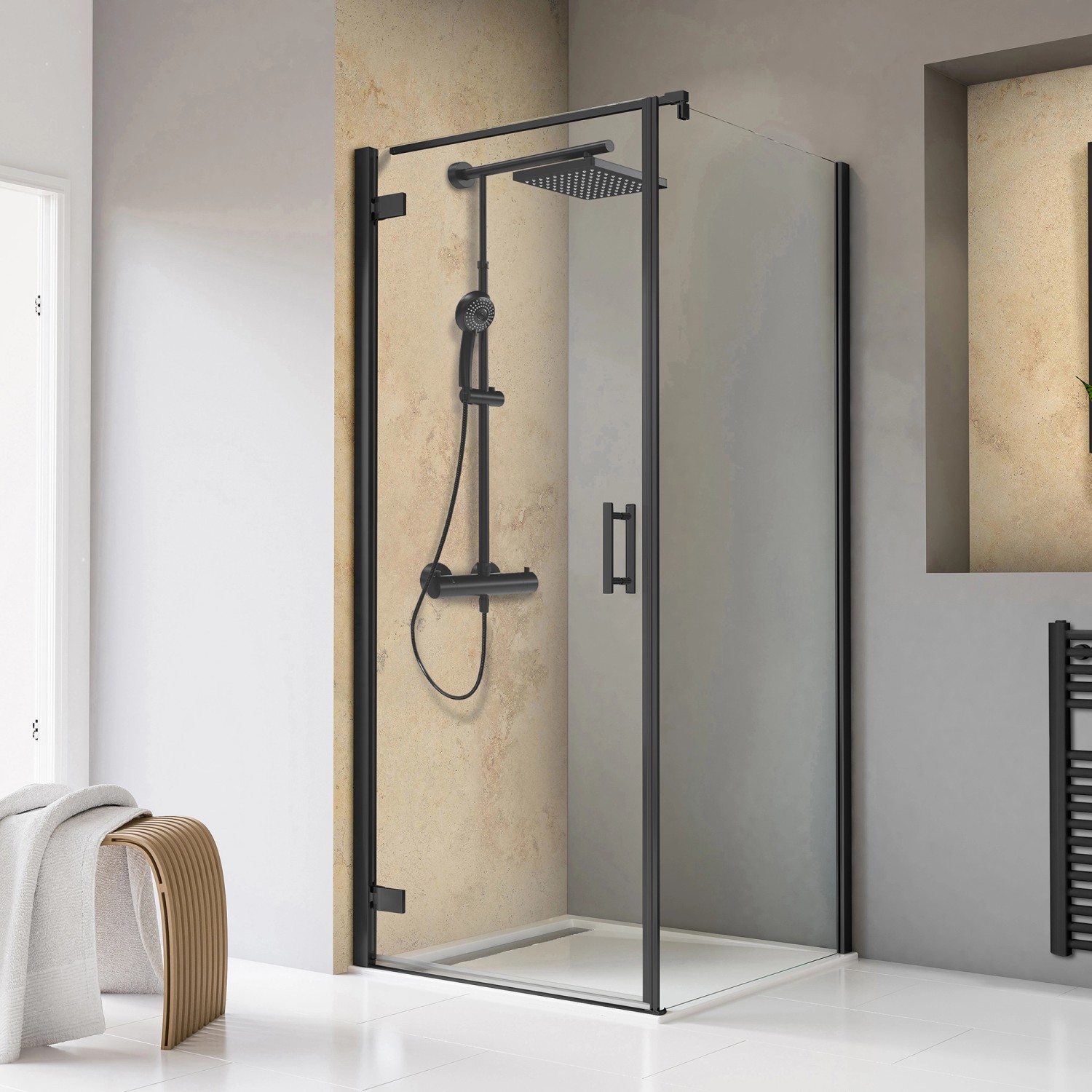 Schulte Drehtür Toura L + Seitenwand pendelbar Schwarz 200 x 90 x 90 cm Klar Hel