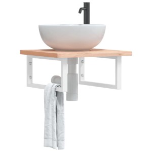 vidaXL Waschbeckenregal Wandmontage Stahl und Massivholz Buche 3302416