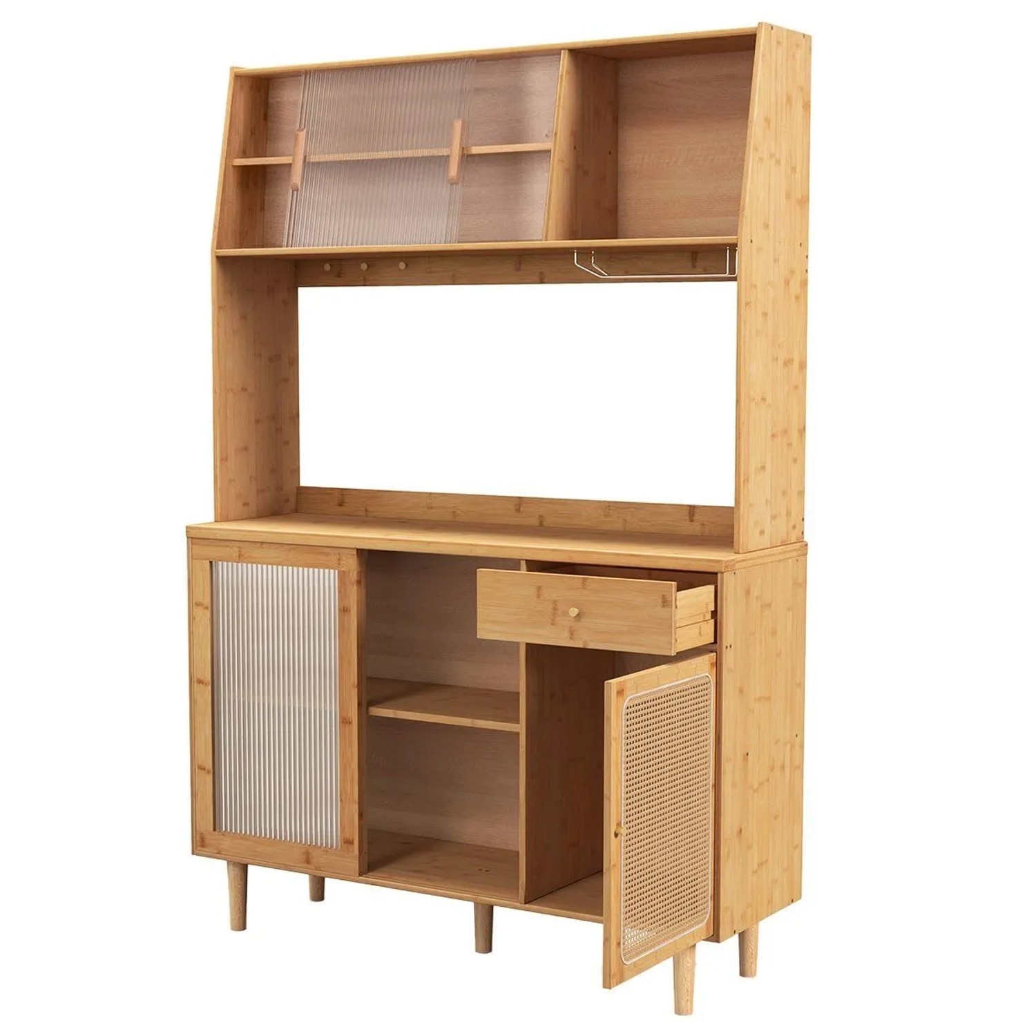 Costway Buffetschrank mit Aufsatz Vitrinenschrank Landhausstil Natur