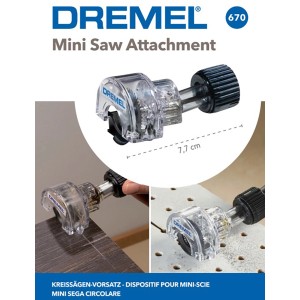 Dremel 670 Kreissägenvorsatzgerät für präzise Schnitte mit Miniaturwerkzeugen.