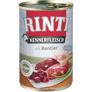 Rinti Kennerfleisch Rentier, 400g Dose Hunde-Nassfutter mit hohem Fleischanteil.