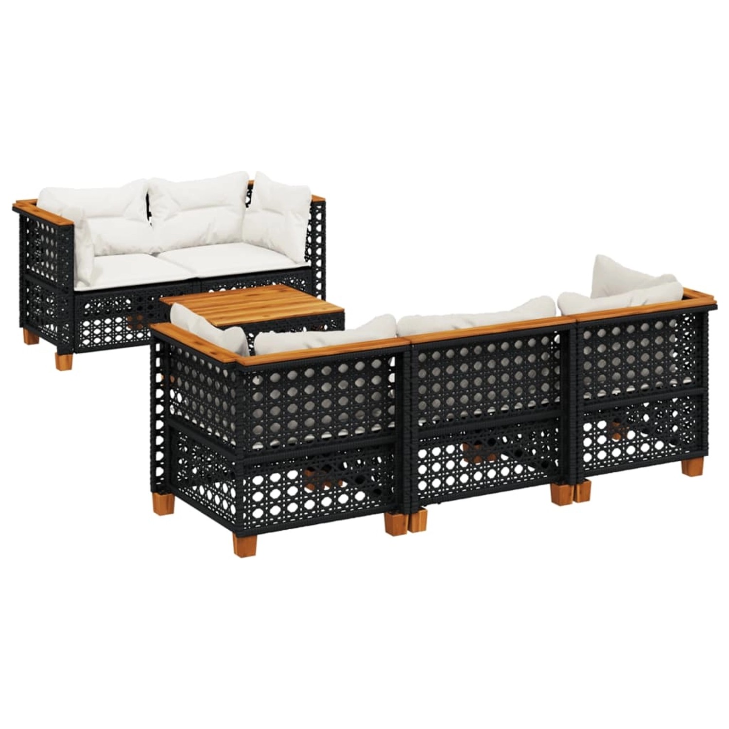 vidaXL 6-Tlg Garten-Sofagarnitur mit Kissen Schwarz Poly Rattan 3261734
