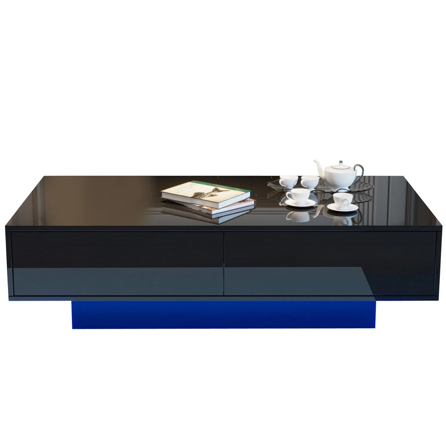okwish Couchtisch mit 2 Schubladen und LED-Beleuchtung Schwarz 115 × 55 cm