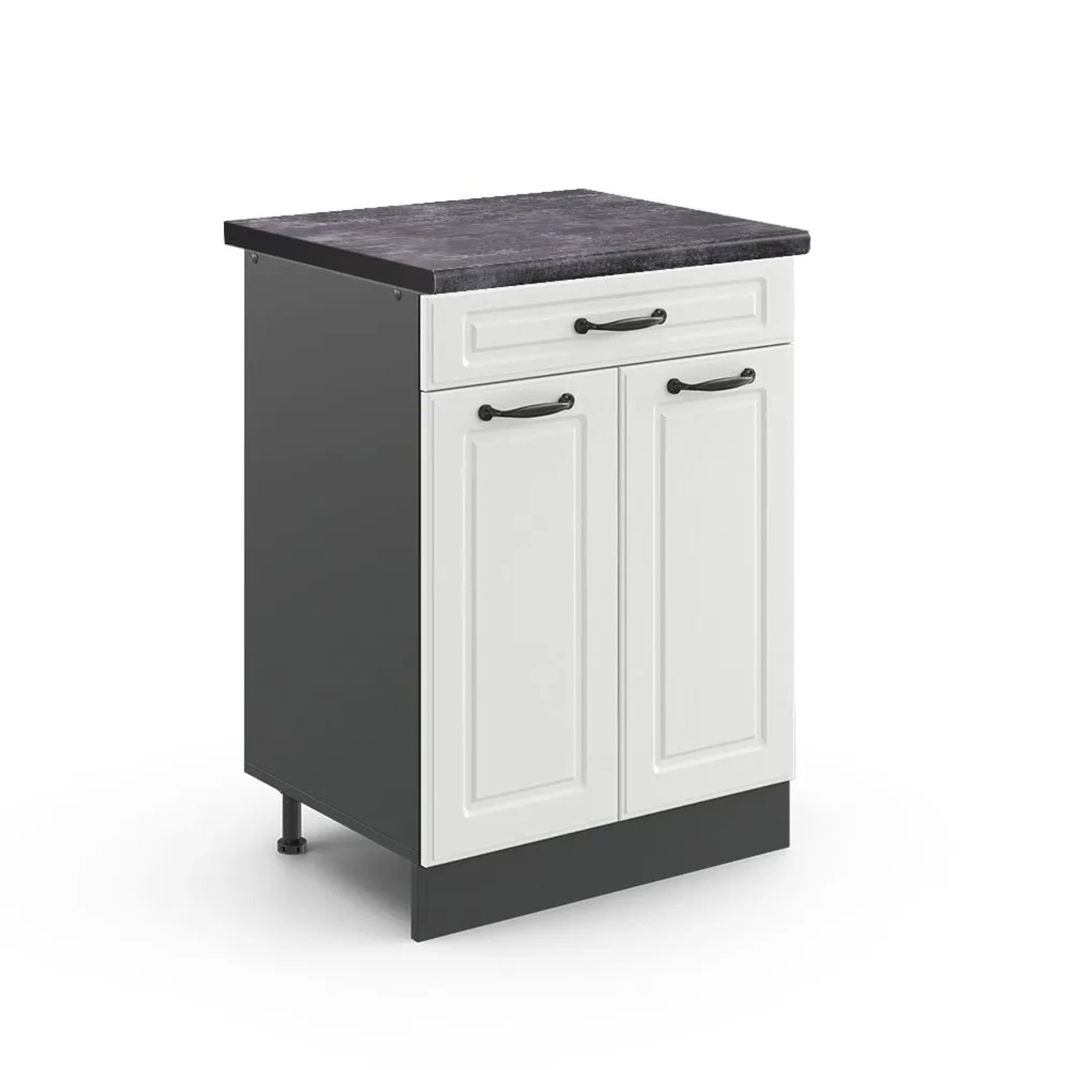 Vicco Küchenunterschrank R-Line Weiß Landhaus Anthrazit 80 cm AP Anthrazit mit Anthrazit Korpus Opt2