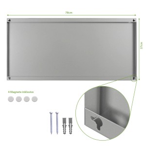 Banjado Magnettafel 78x37cm Silber, inklusive 4 Magnete und Montagematerial.