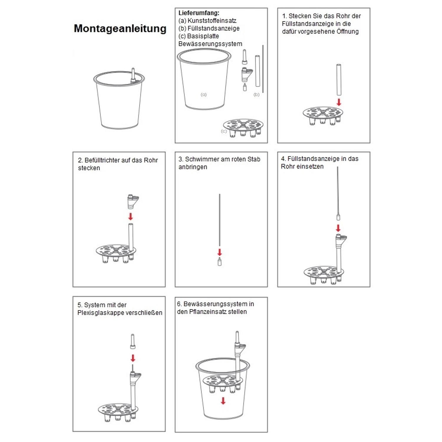 Montageanleitung für Elegant Einrichten Pflanzkübel mit Bewässerungssystem.