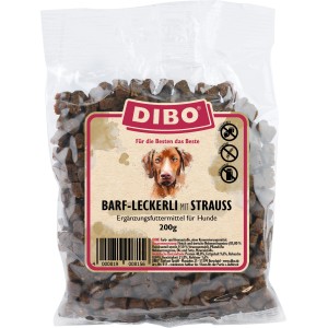 Dibo Hunde-Belohnungssnacks Barf Strauß, 200g Packung. Leckerli für Hunde.