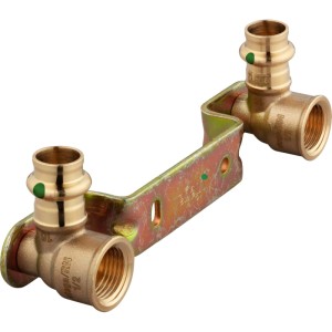 Viega Sanpress Montageeinheit mit zwei Bögen, Pressanschluss Ø 15 mm, Innengewinde 21,3 mm (1/2), Stichmaß 150 mm.