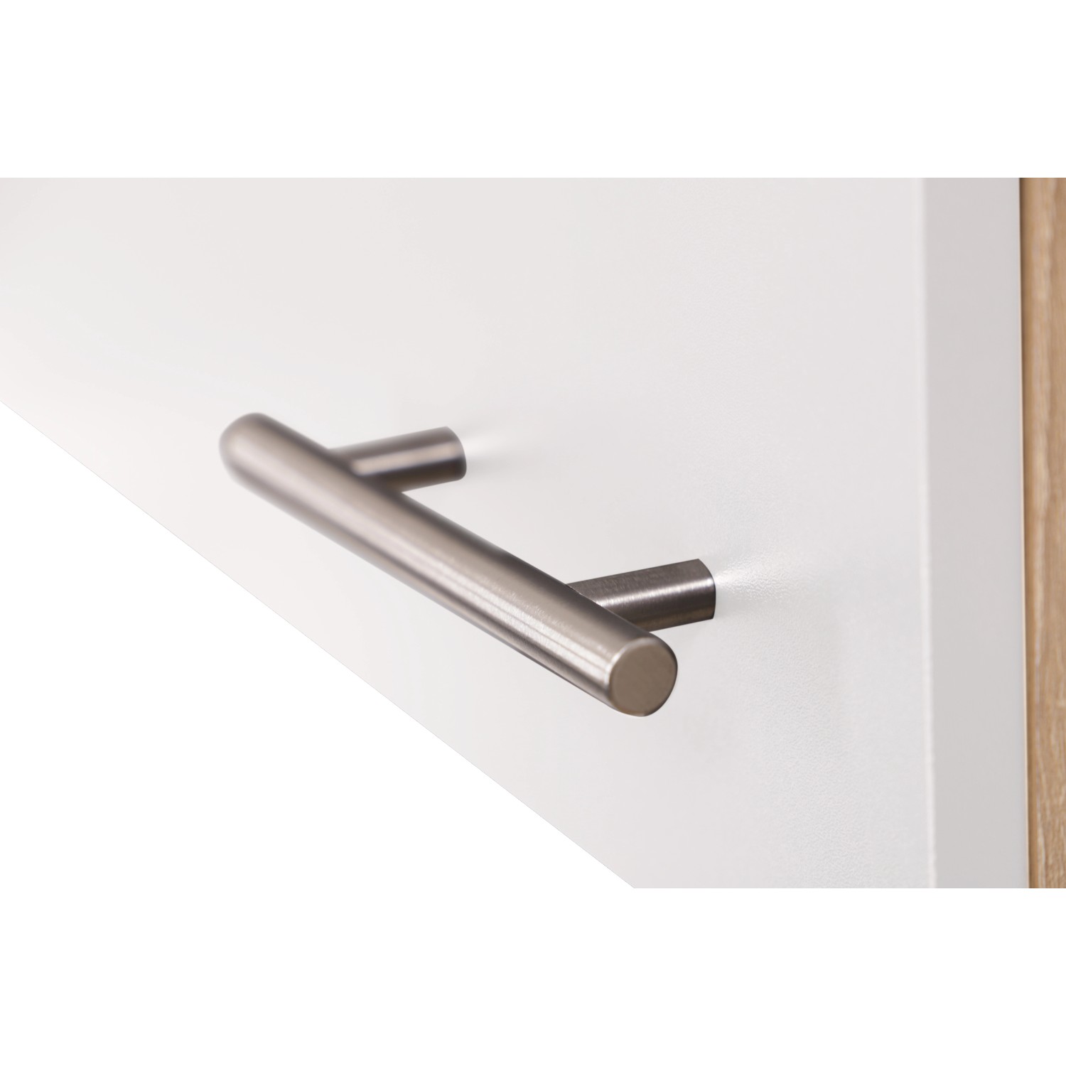 Detailaufnahme: Weißer Respekta Oberschrank Merle mit Metallgriff.