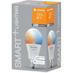 Ledvance Smart+ WiFi LED-Lampe, Kolbenform, E27, 12W, tunable white, in Produktverpackung.
