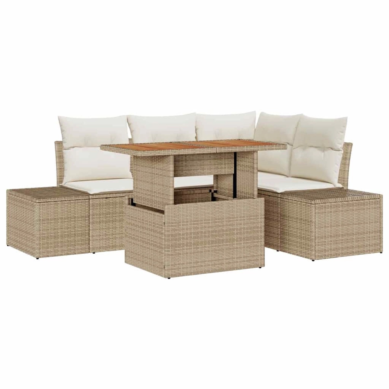 vidaXL Garten-Sofa-Set mit Speicher 5-Tlg Beige Poly Rattan 3358696 günstig online kaufen