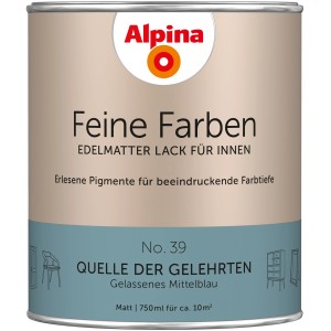 Alpina Feine Farben Lack No. 39, Quelle der Gelehrten Blau, edelmatt, 750ml Dose.