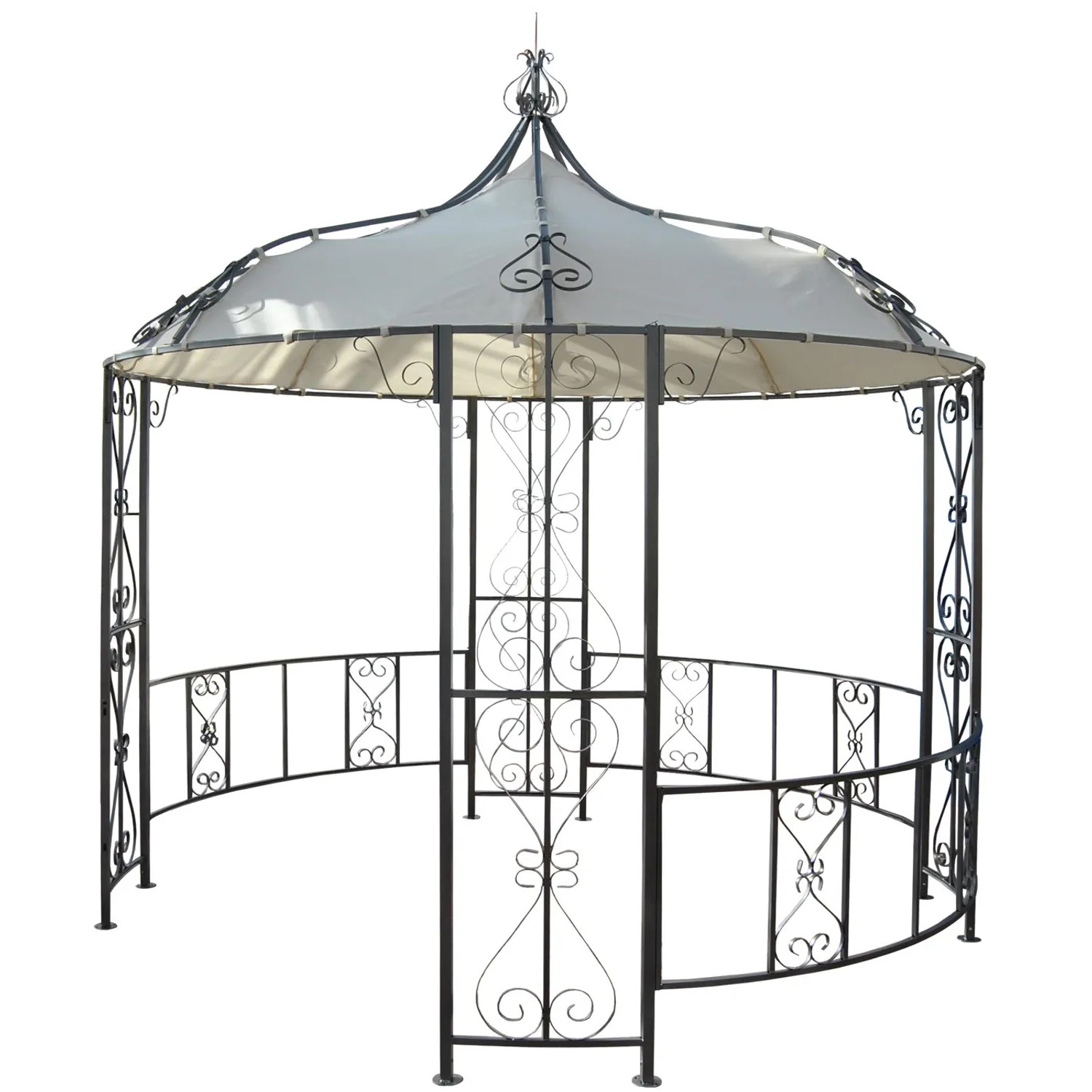 Creme-farbene MCW Pergola Cabrera Terrassenüberdachung mit dekorativen Ornamenten.