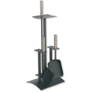 Lienbacher Kamingarnitur, 3-teilig, anthrazit beschichtet mit Edelstahlgriffen. Zubehör für Kamine & Öfen.