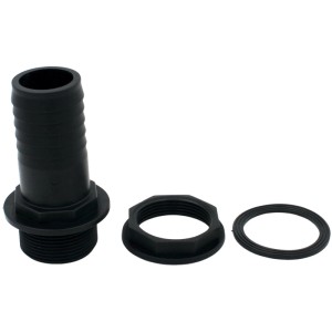 Tankdurchführung 47,8 mm mit Gewinde und Schlauchtülle 40 mm aus PP, Zubehör für Regentonnen.