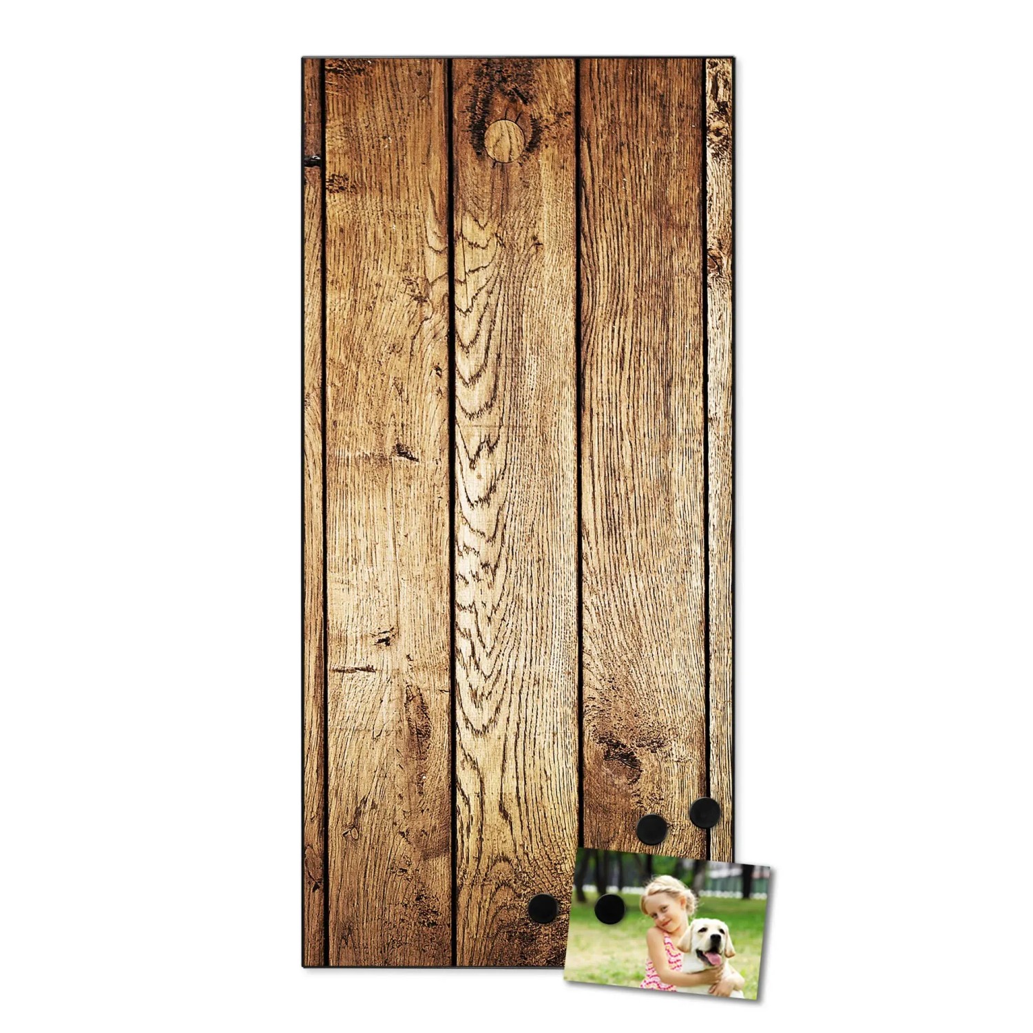 Banjado Magnettafel 37x78cm mit Holz Motiv, schwarze Magnetwand für Notizen & Fotos.