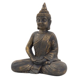 Sitzende Buddha Figur, 50cm, aus Polyresin in Bronzeoptik für Haus und Garten.