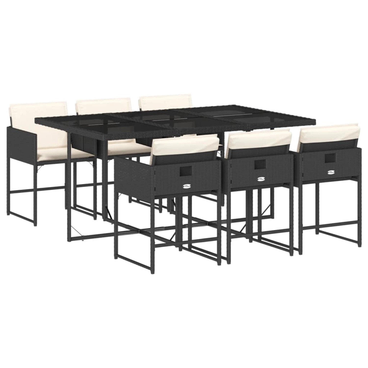 vidaXL 7-Tlg Garten-Essgruppe mit Kissen Schwarz Poly Rattan 3211266