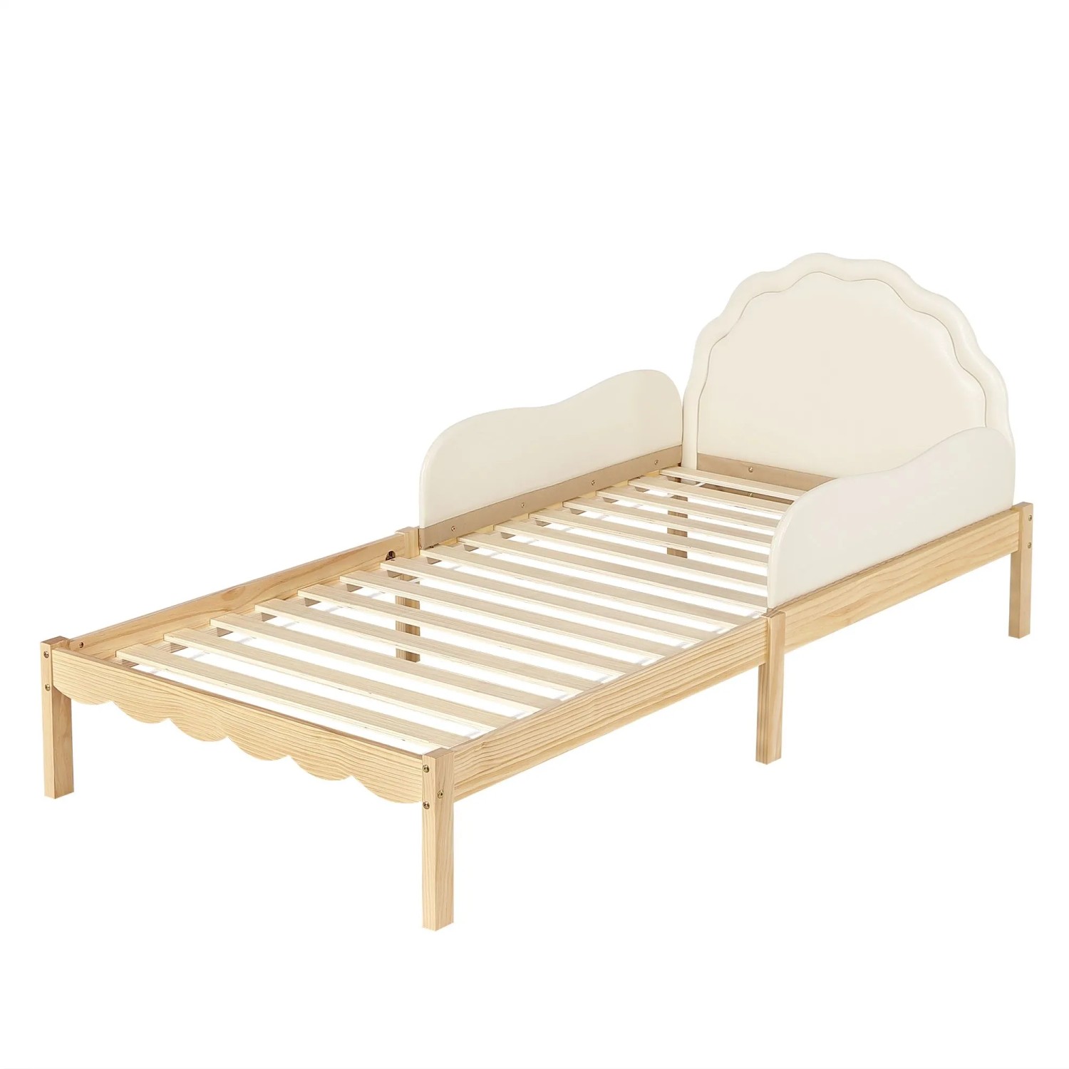 Merax Kinderbett Polsterbett 90X200 cm PU-Kopfteil Beige