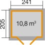 Grundriss weka Gartenhaus 122 Gr.1: 241x205 cm, 10,8 m³ Volumen. Ideal als Holz-Gartenhaus.