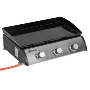 Outsunny Gasgrill, BBQ Grill für Balkon, Edelstahl, Schwarz. Kompakter Gartengrill mit drei Brennern.