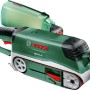 Bosch Bandschleifer PBS 75 A, grüne Schleifmaschine mit Staubfangbox.